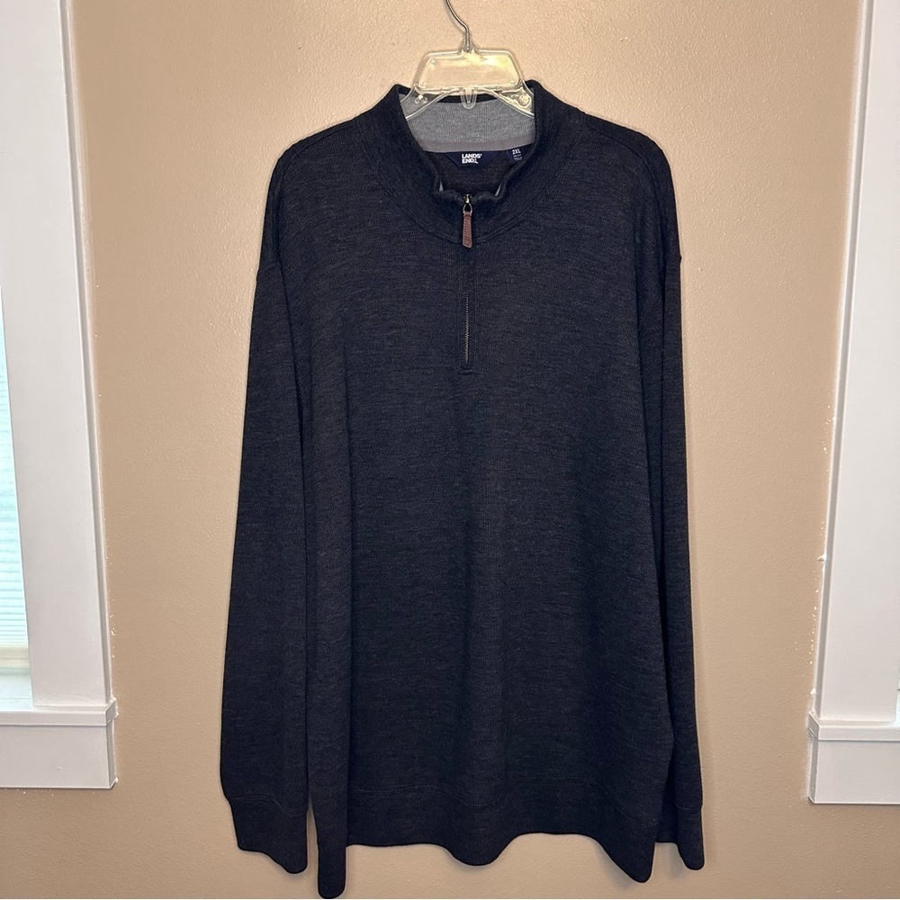 Lands' End Men's Charcoal 1/4 Zip-Up Sweater Size 2XL